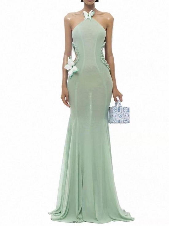 Other Dresses & Skirts - Light Green Halter Mermaid Dress with Butterfly Accents